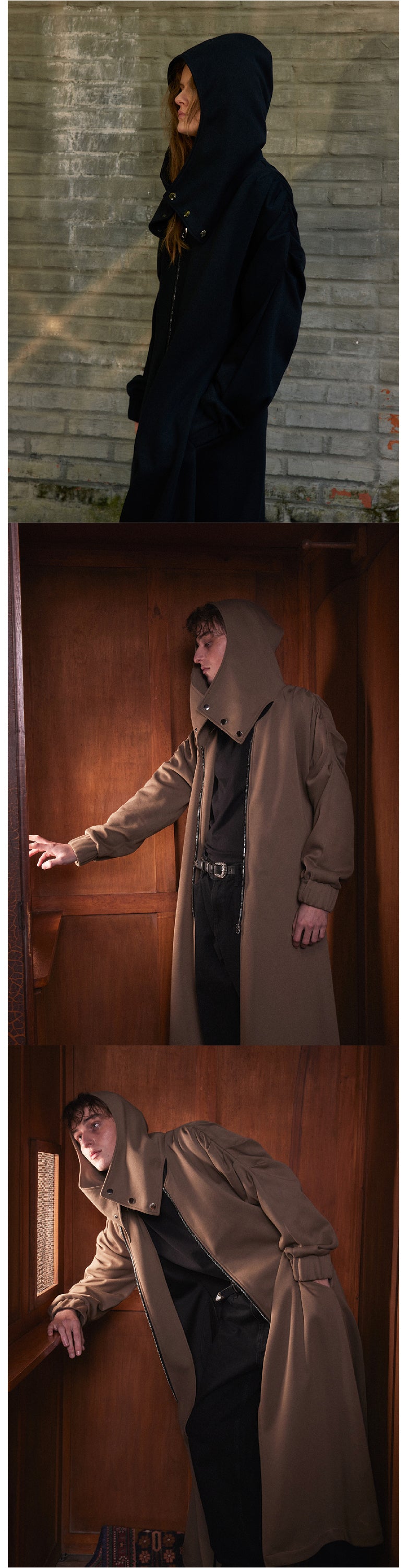 Hooded cloak pleated long windbreaker