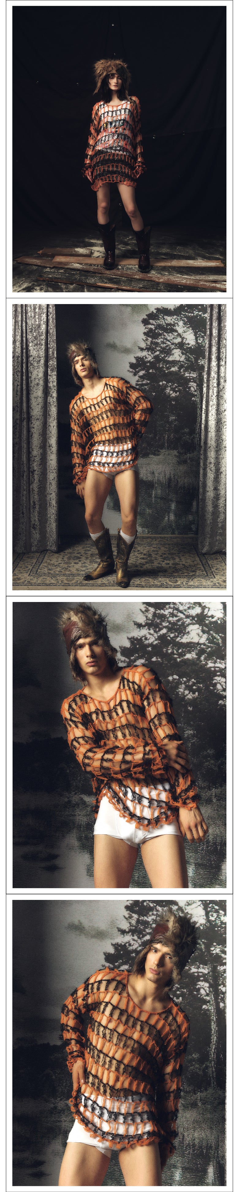 Large hollow out two tone sweater