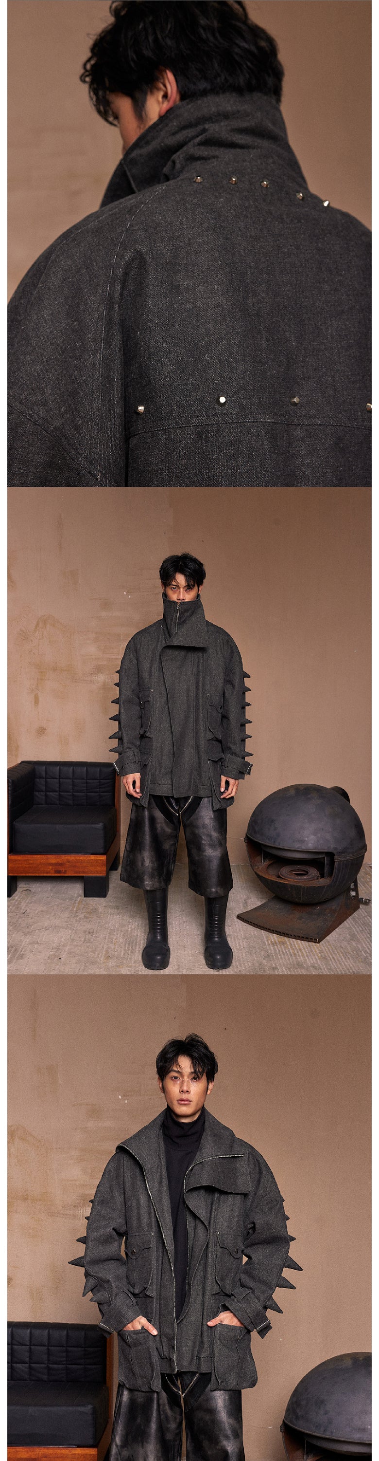 Black denim jacket with spikes