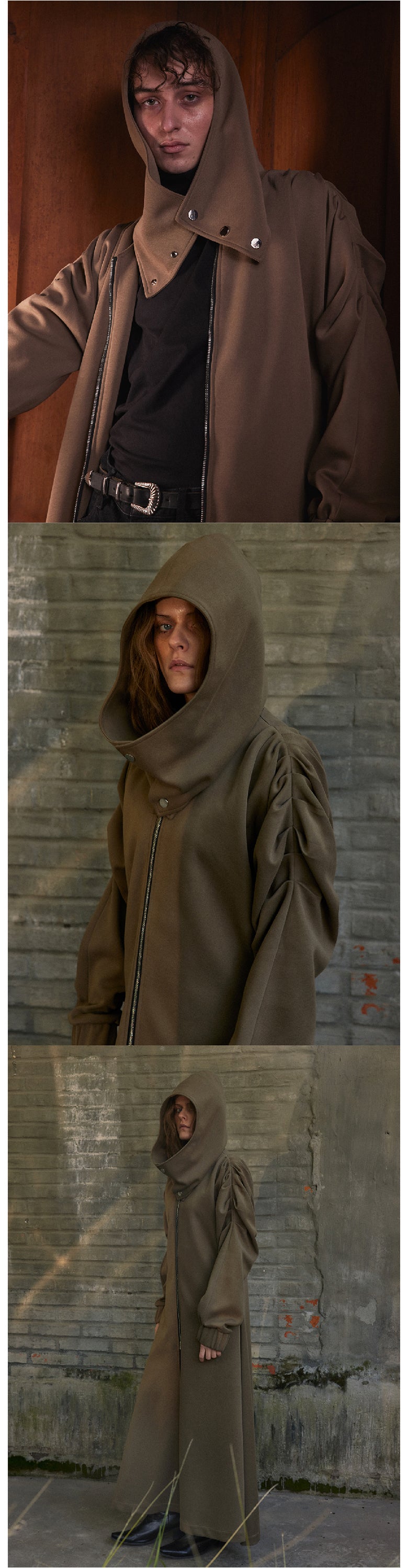 Hooded cloak pleated long windbreaker