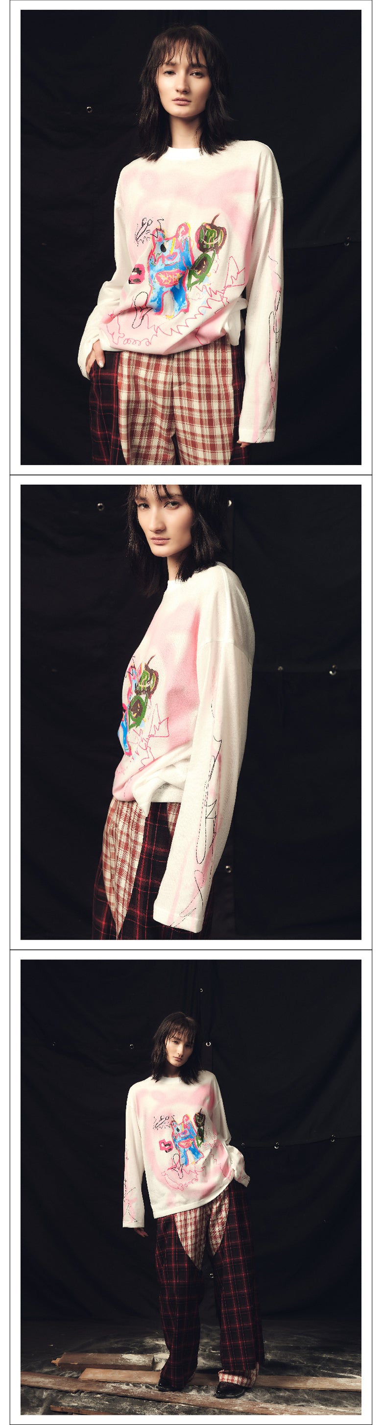 Graffiti Bear Face Long Sleeve T-shirt