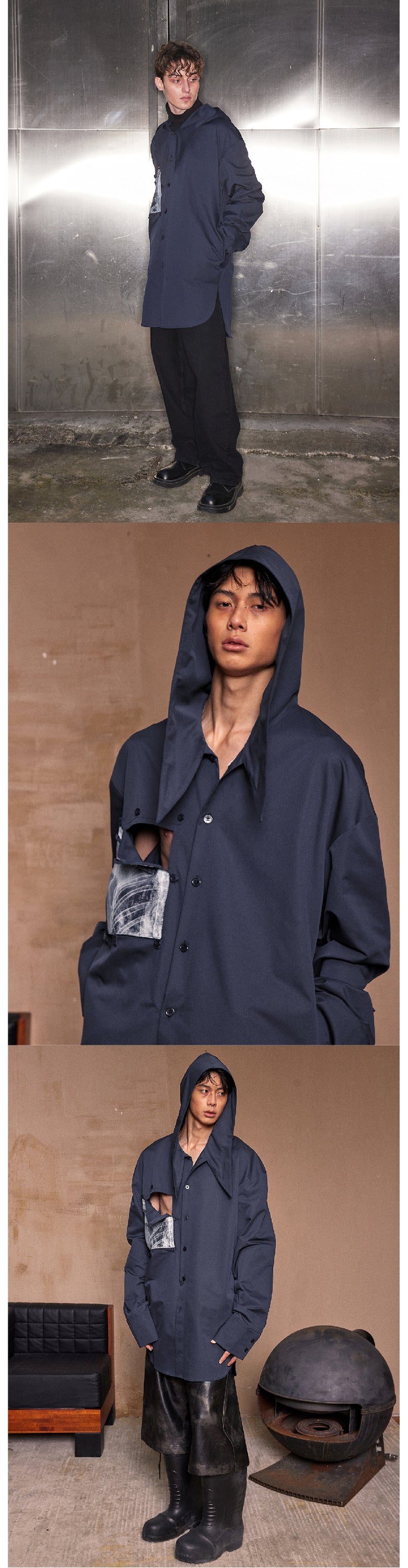 Silhouette hooded scarf shirt