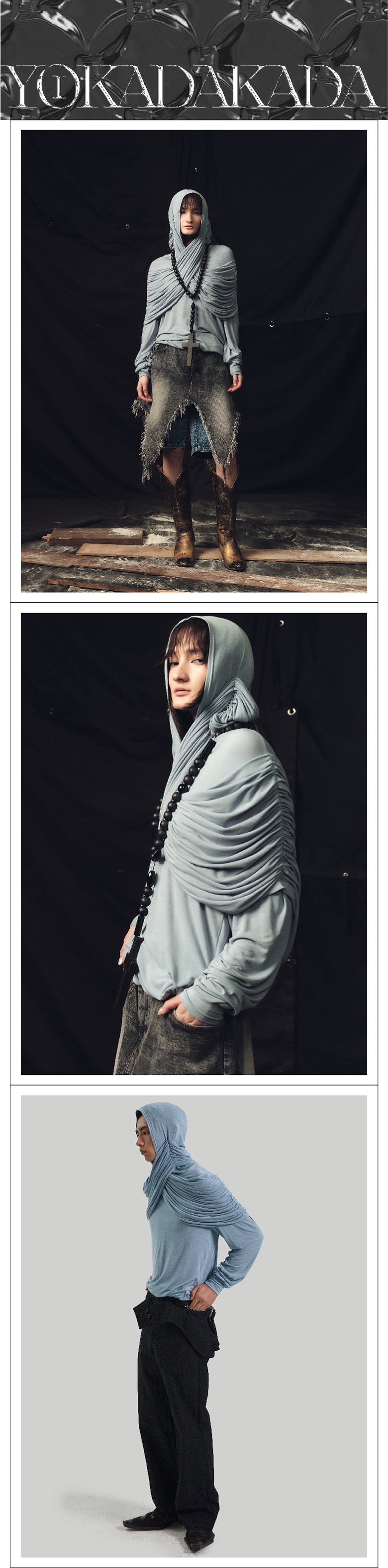 Two tone pleated hooded top