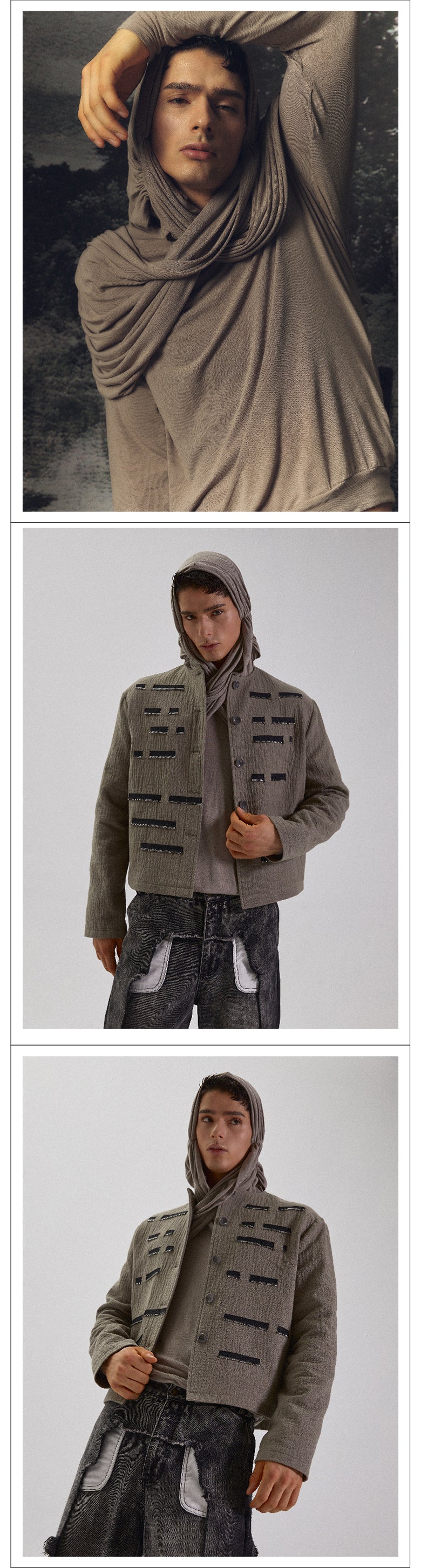 Two tone pleated hooded top