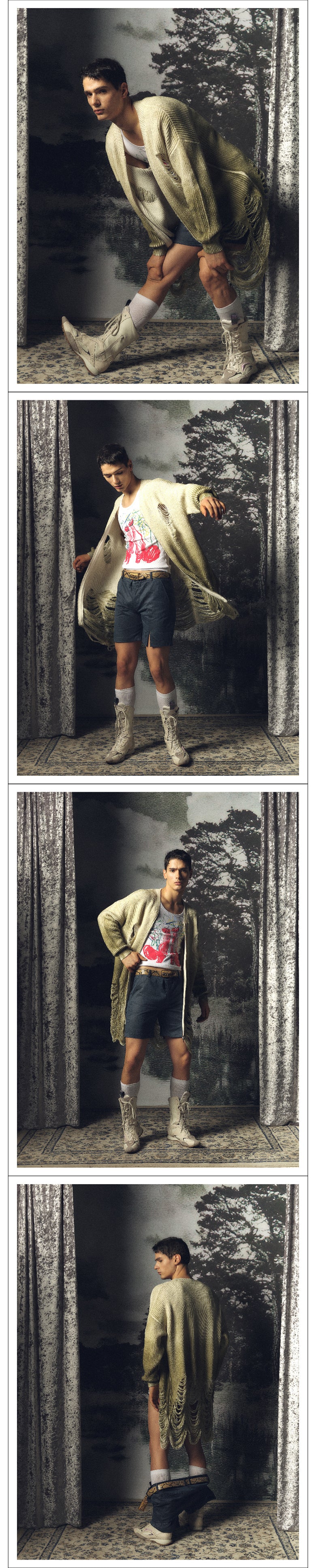 Gradient two-color ripped sweater