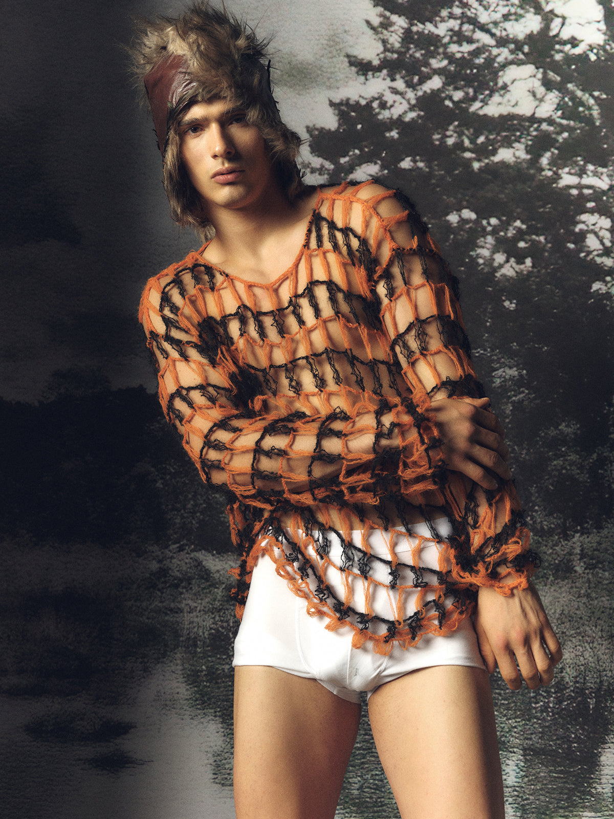 Large hollow out two tone sweater