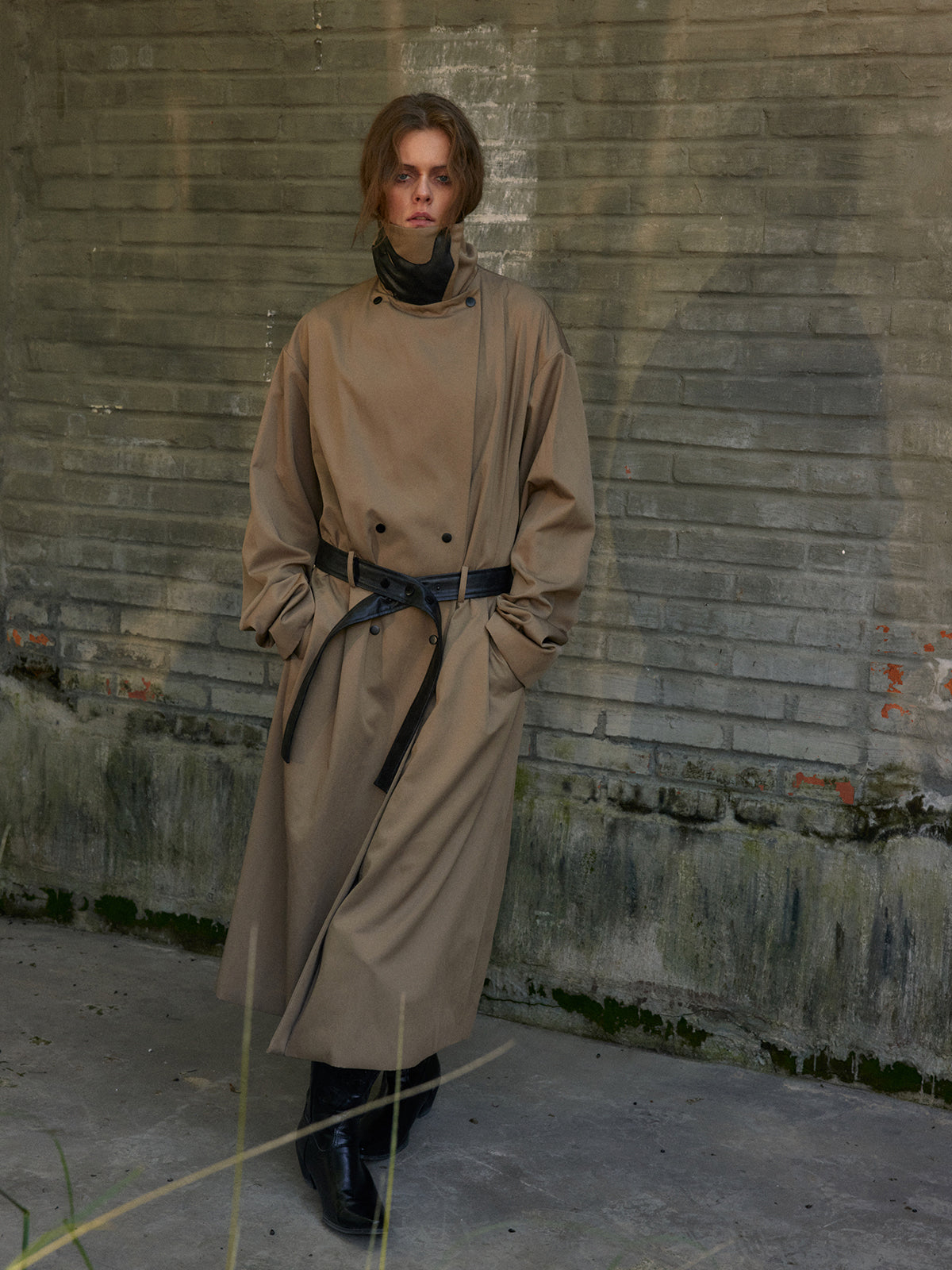 Leather gloves collar tied windbreaker