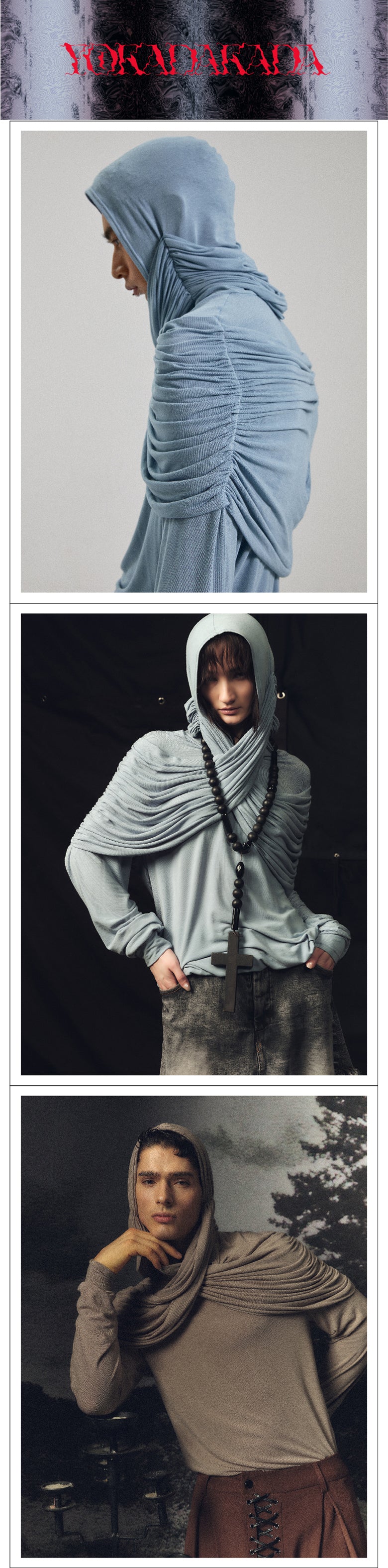 Two tone pleated hooded top