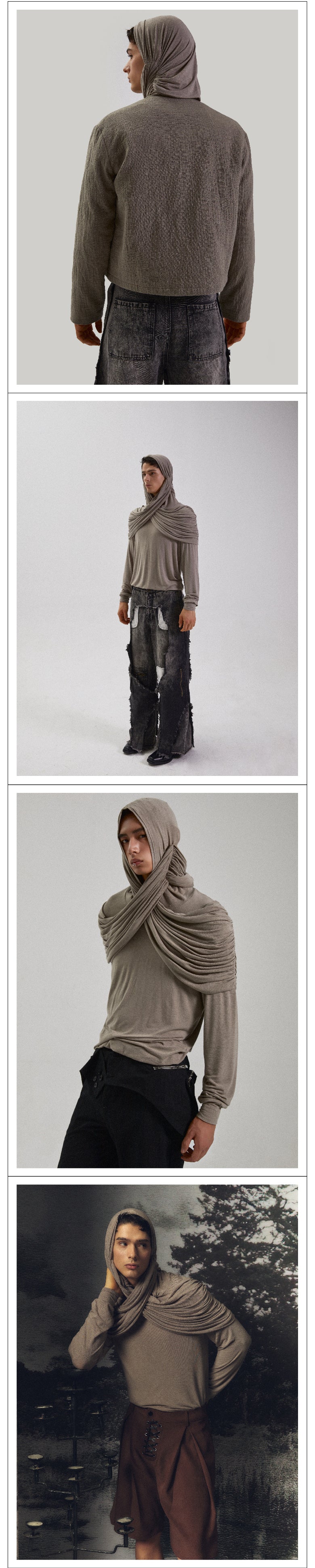 Two tone pleated hooded top