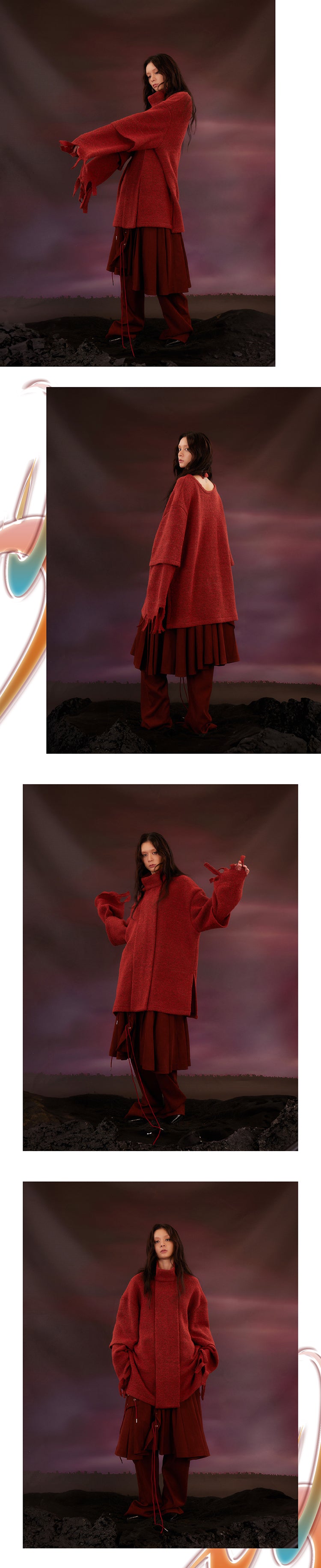 Double layer rope pleated skirt pants