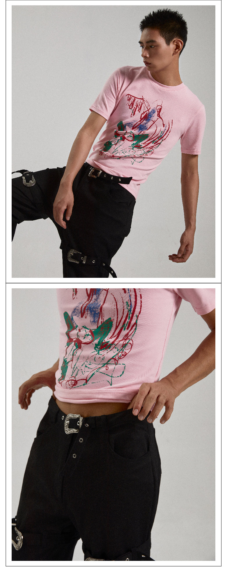 Strap retro carved iron buckle pants