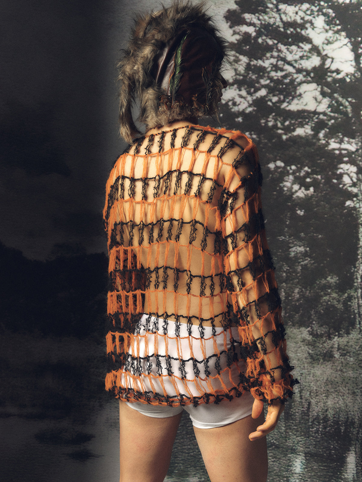 Large hollow out two tone sweater