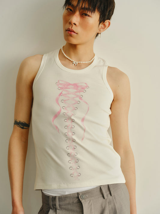 Bow tie strap printed vest