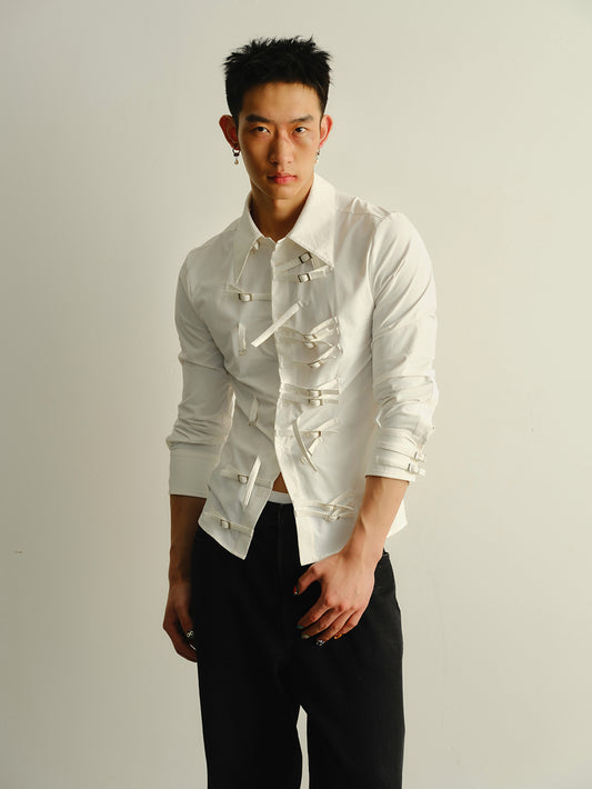 Elastic slim fit 7-inch sleeve shirt