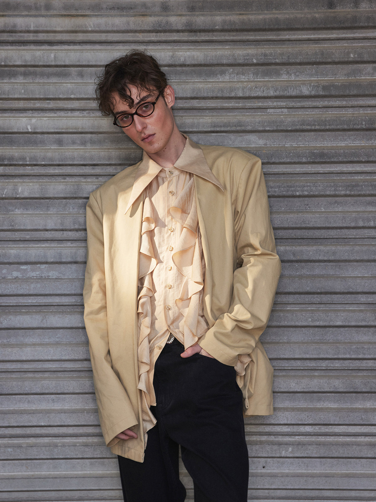 Double layered ruffle collar vintage suit