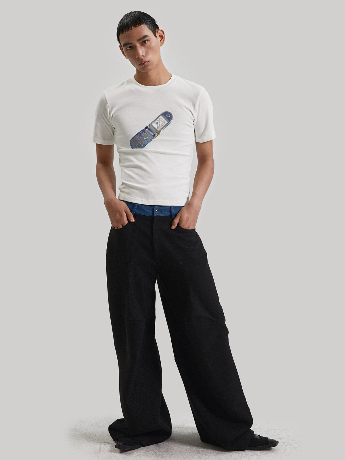 Y2k mobile phone printed tight fitting T-shirt