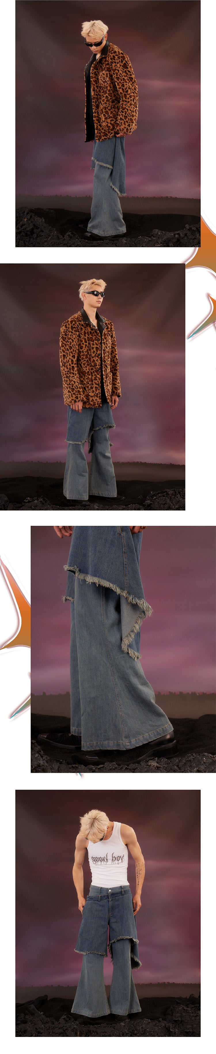 Double layered ruffled washed jeans