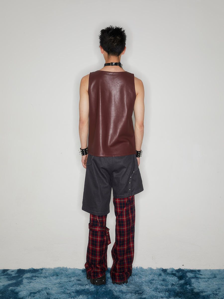 Workwear plaid strap pants