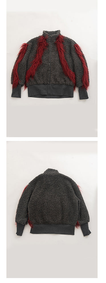 Red plush patchwork plush jacket