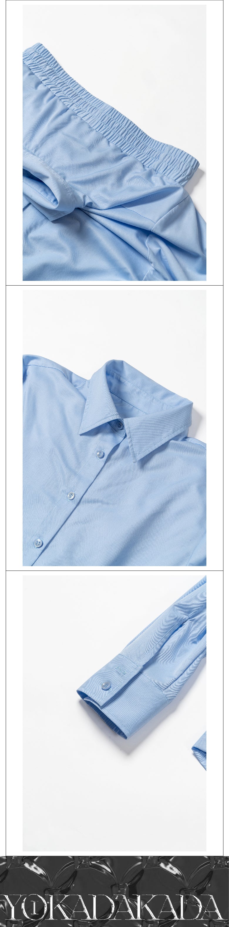 Light blue two piece shirt with strap shorts