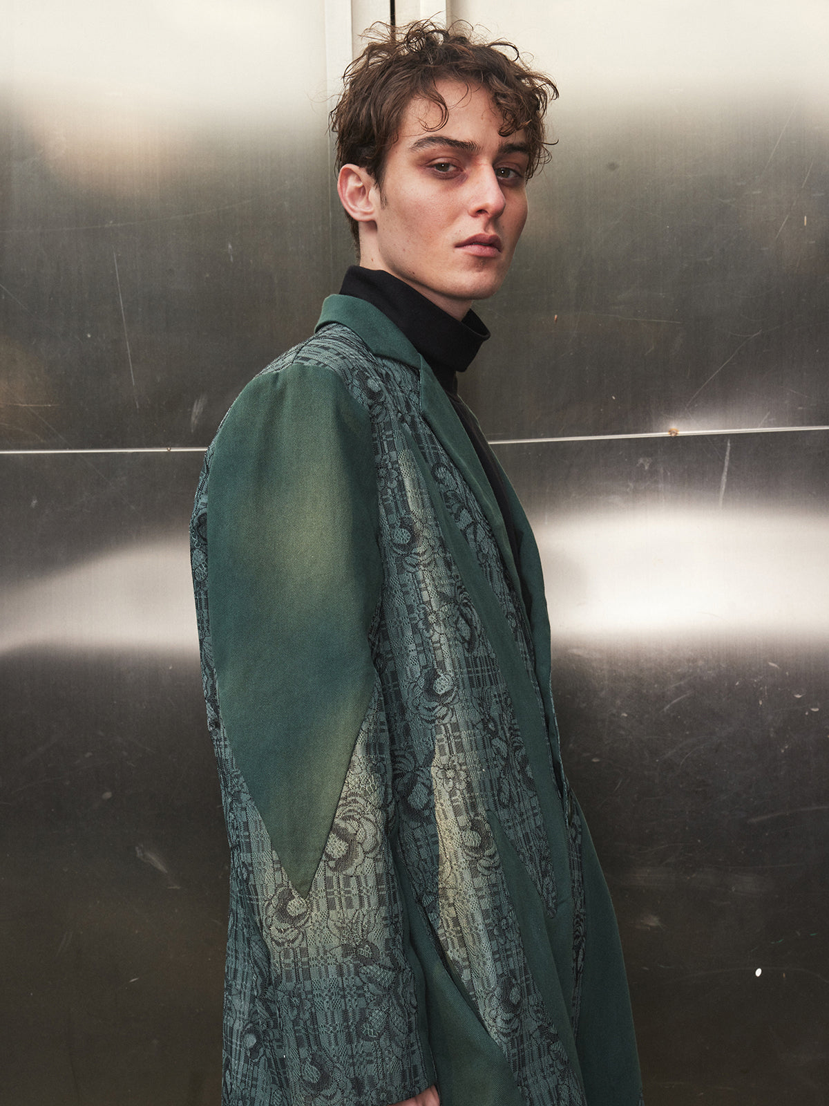 Dark green lace patchwork suit