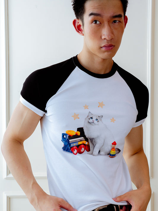 Kitten building block shoulder T-shirt