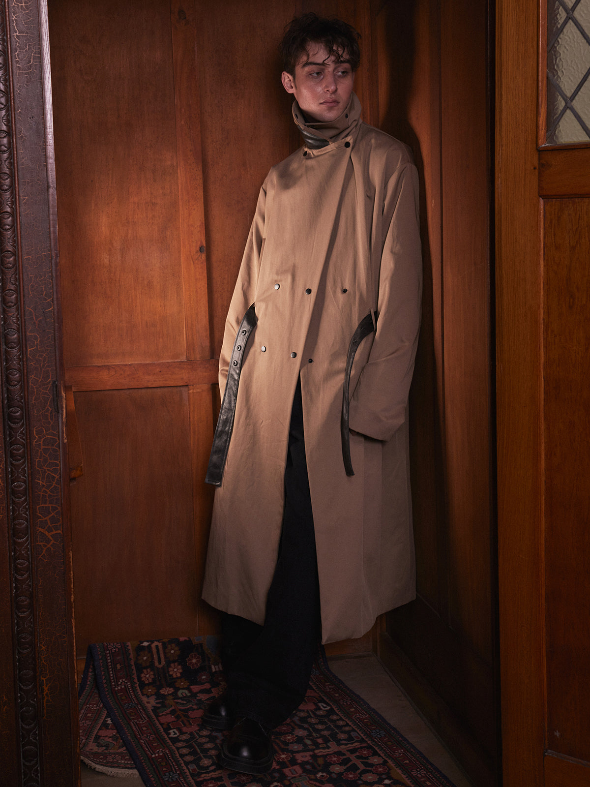 Leather gloves collar tied windbreaker