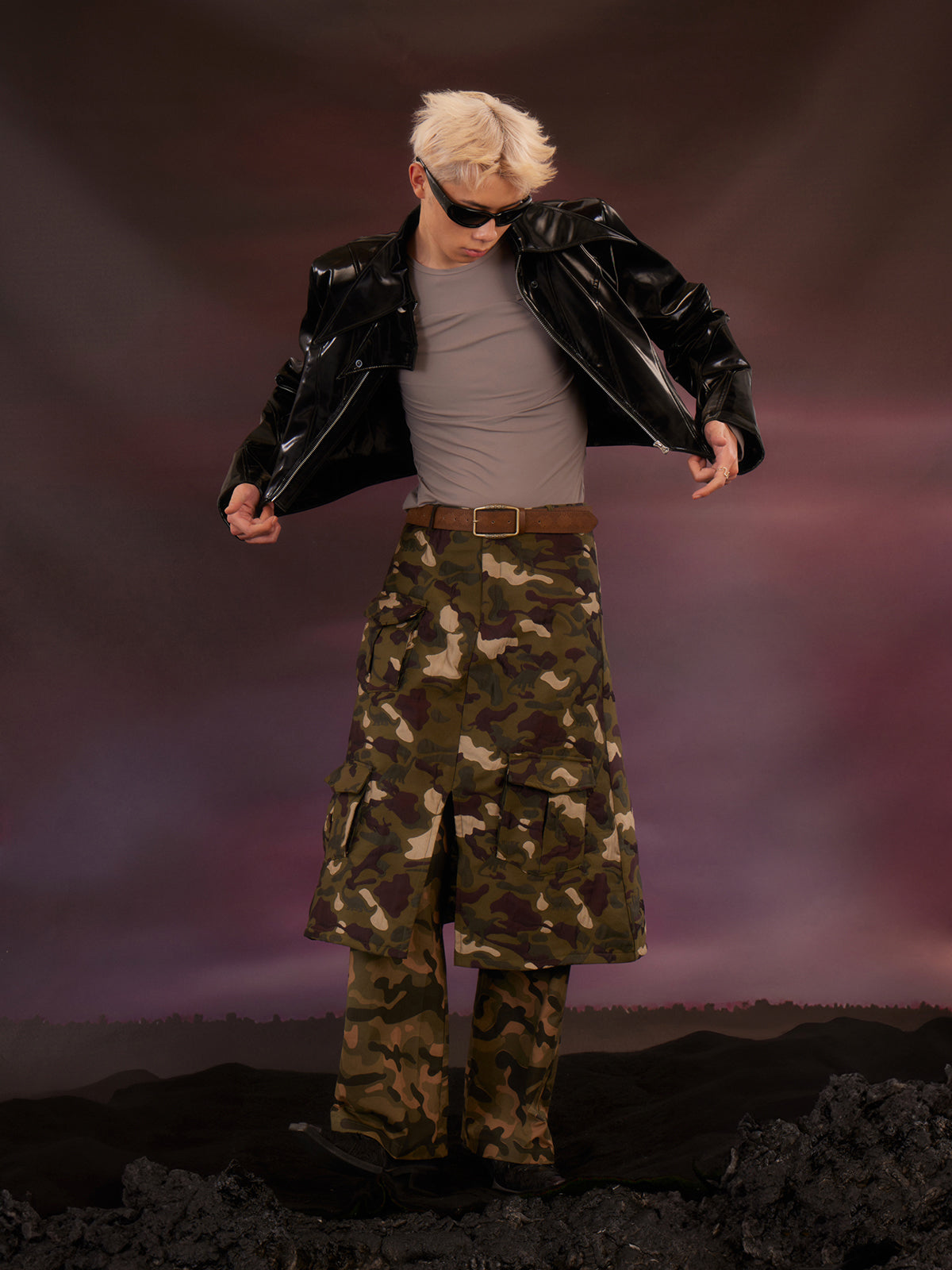 Camo double layered skirt pants