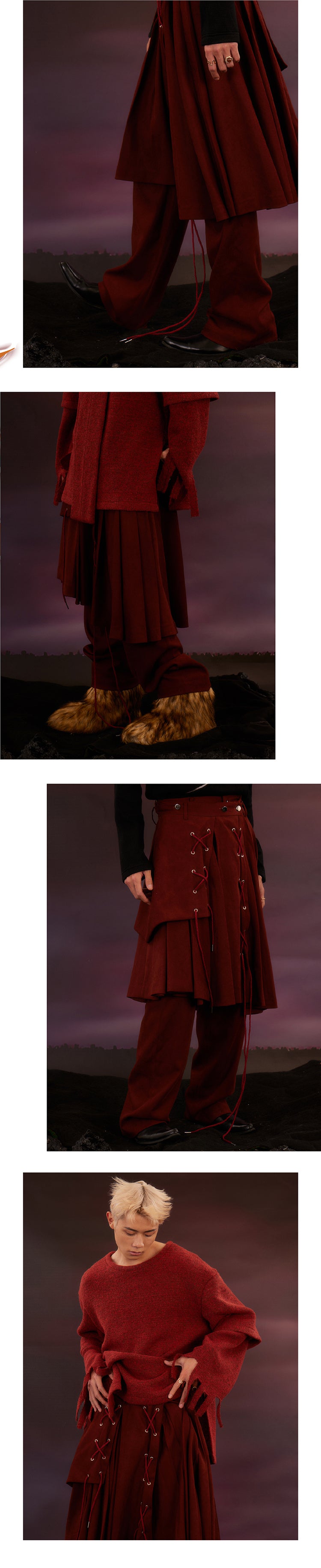 Double layer rope pleated skirt pants