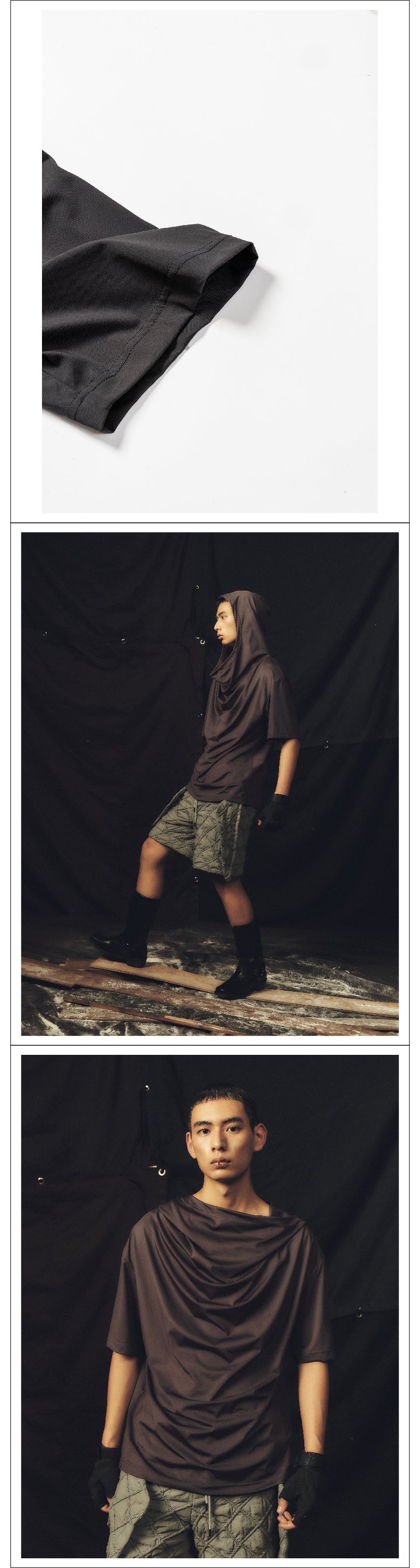 Boxing style pleated hoodie T-shirt