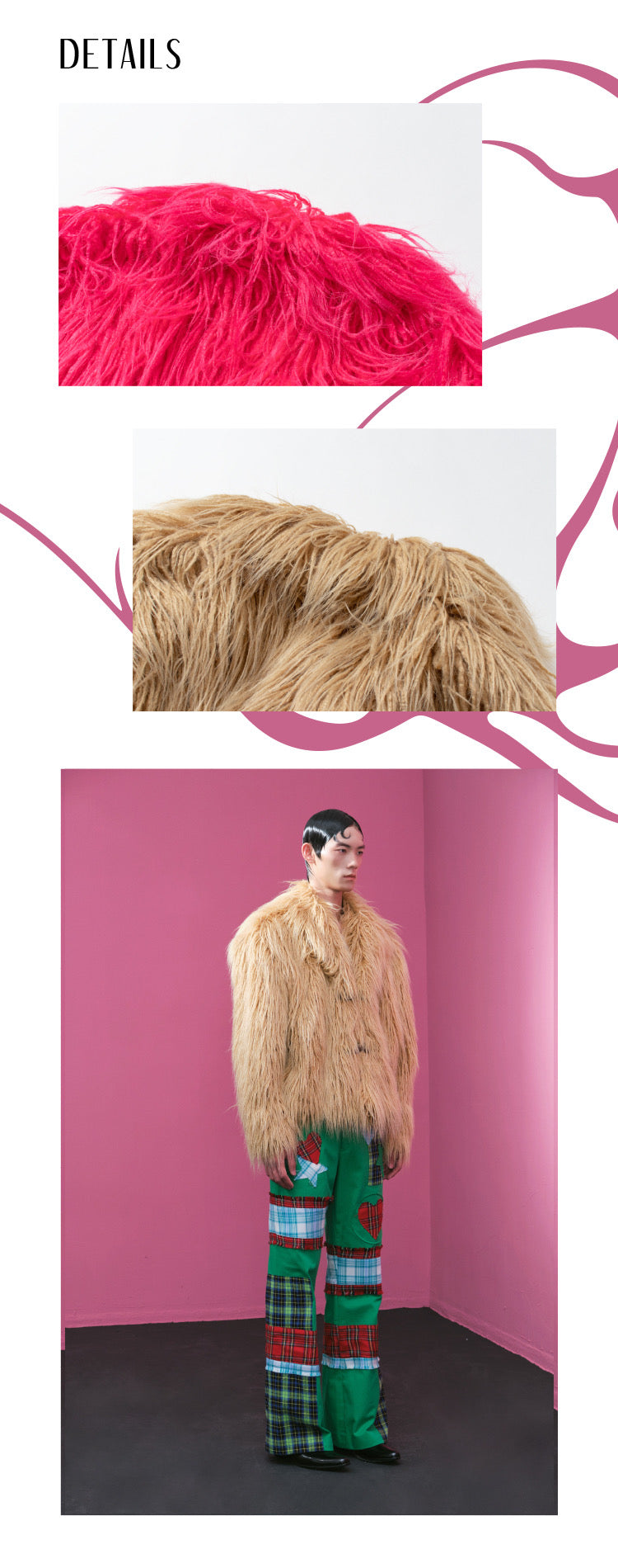 Vintage leather button long fur coat