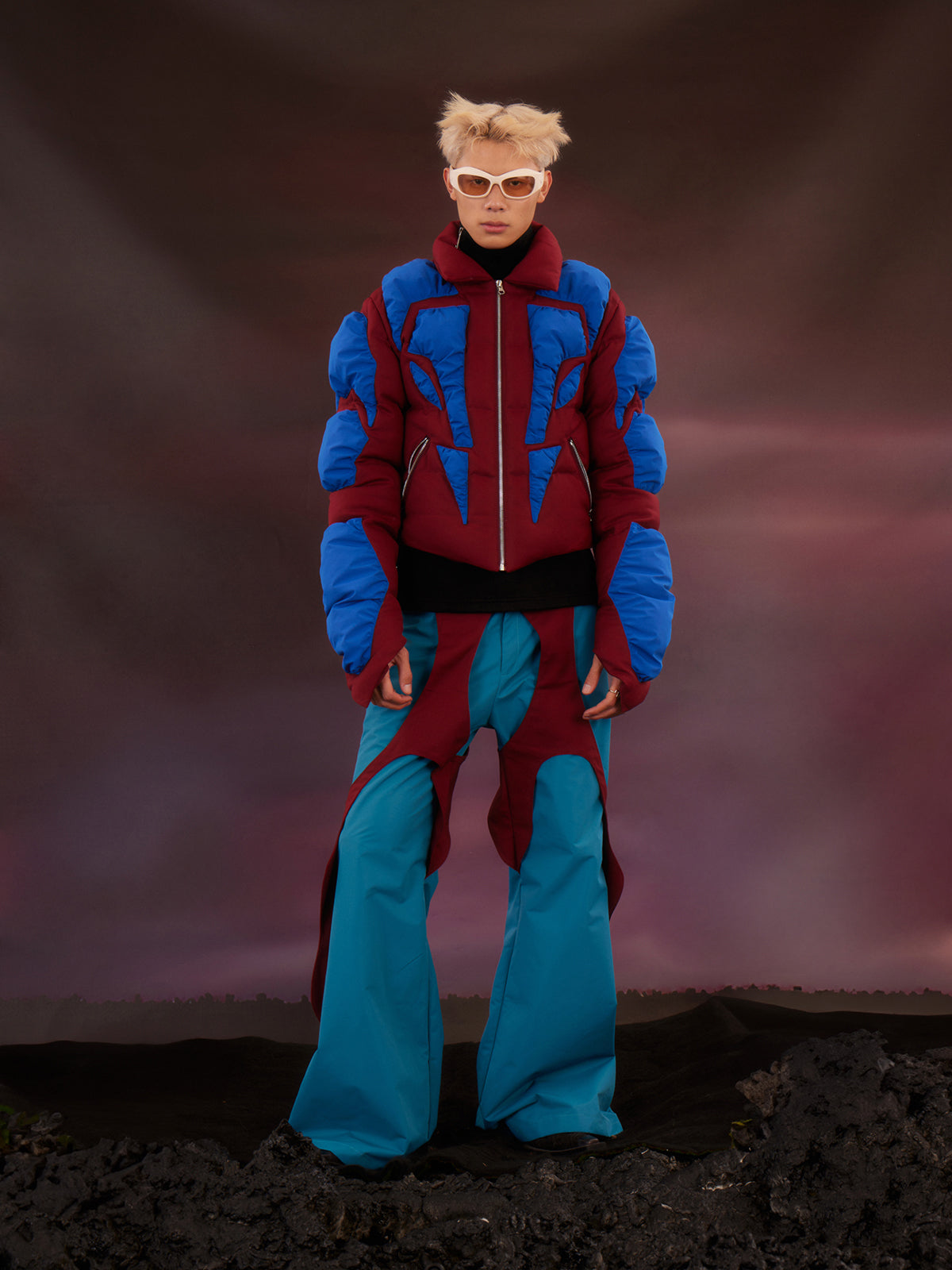 Blue red textured human cotton jacket