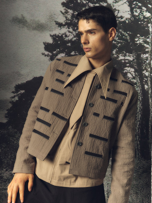 Zipper decoration retro round neck jacket