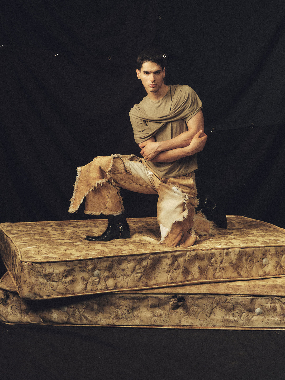 Two tone cross strap top