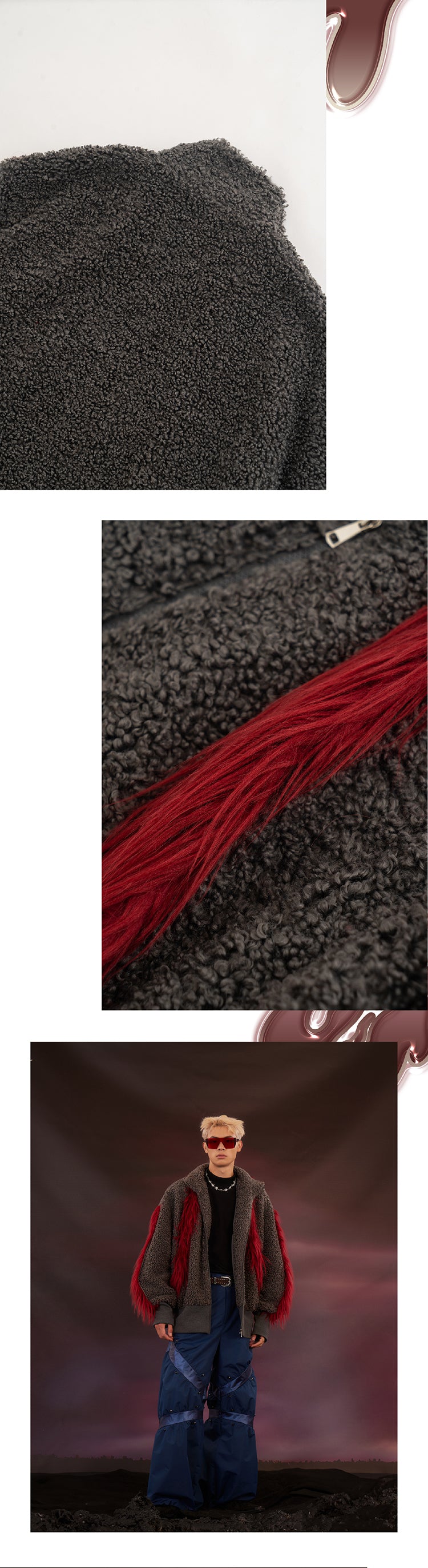 Red plush patchwork plush jacket