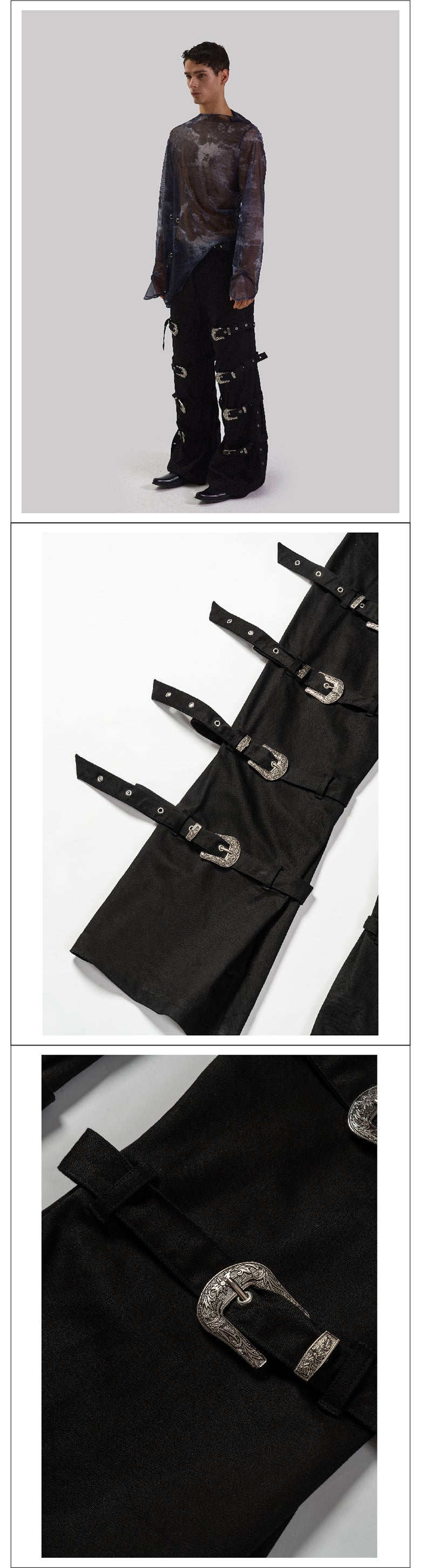 Strap retro carved iron buckle pants