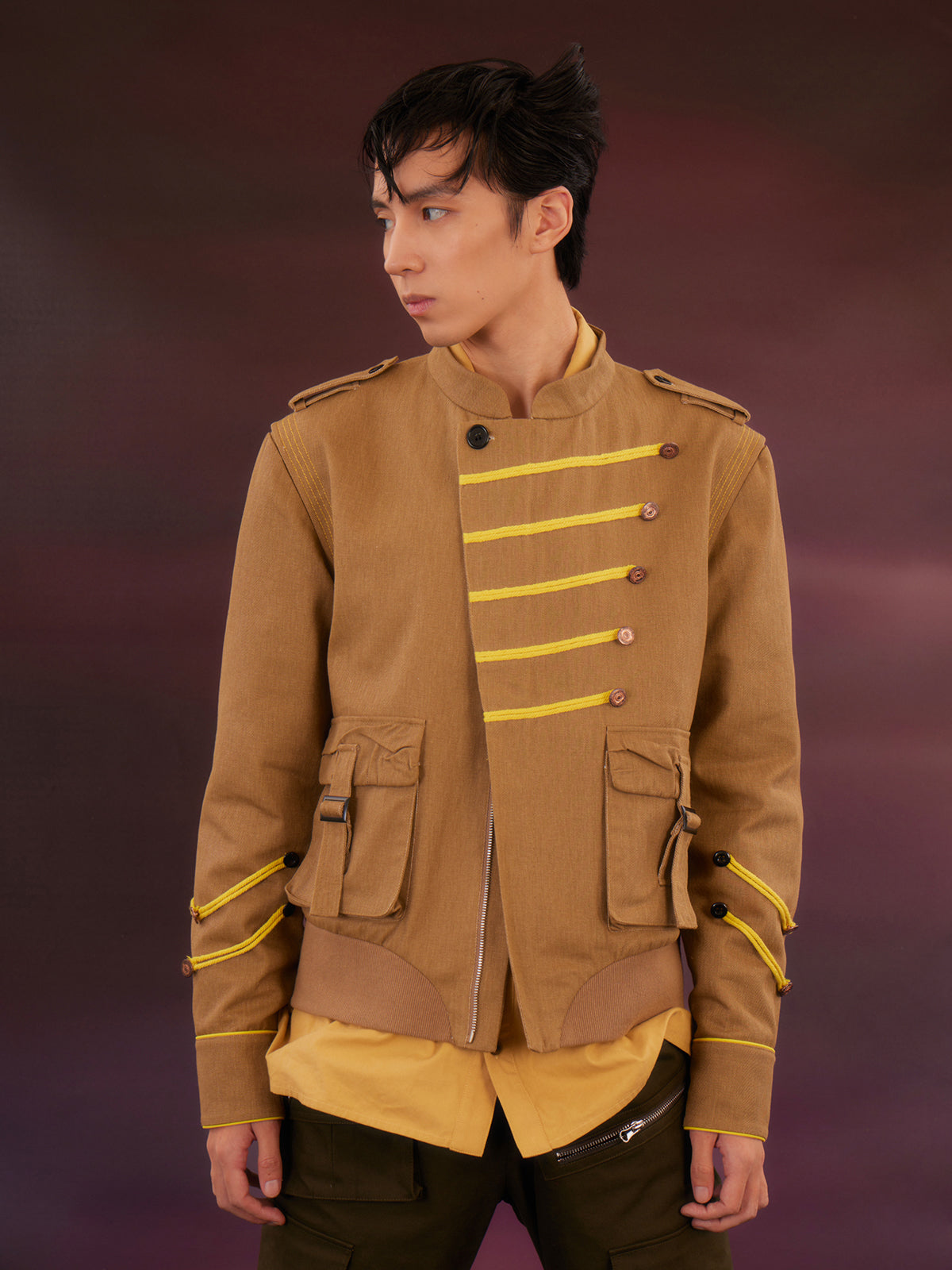 Khaki colored work clothes washed jacket