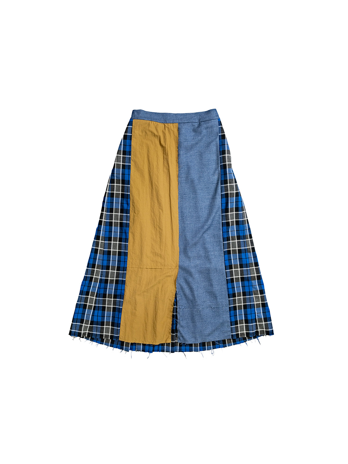 Grid splicing fringed long skirt