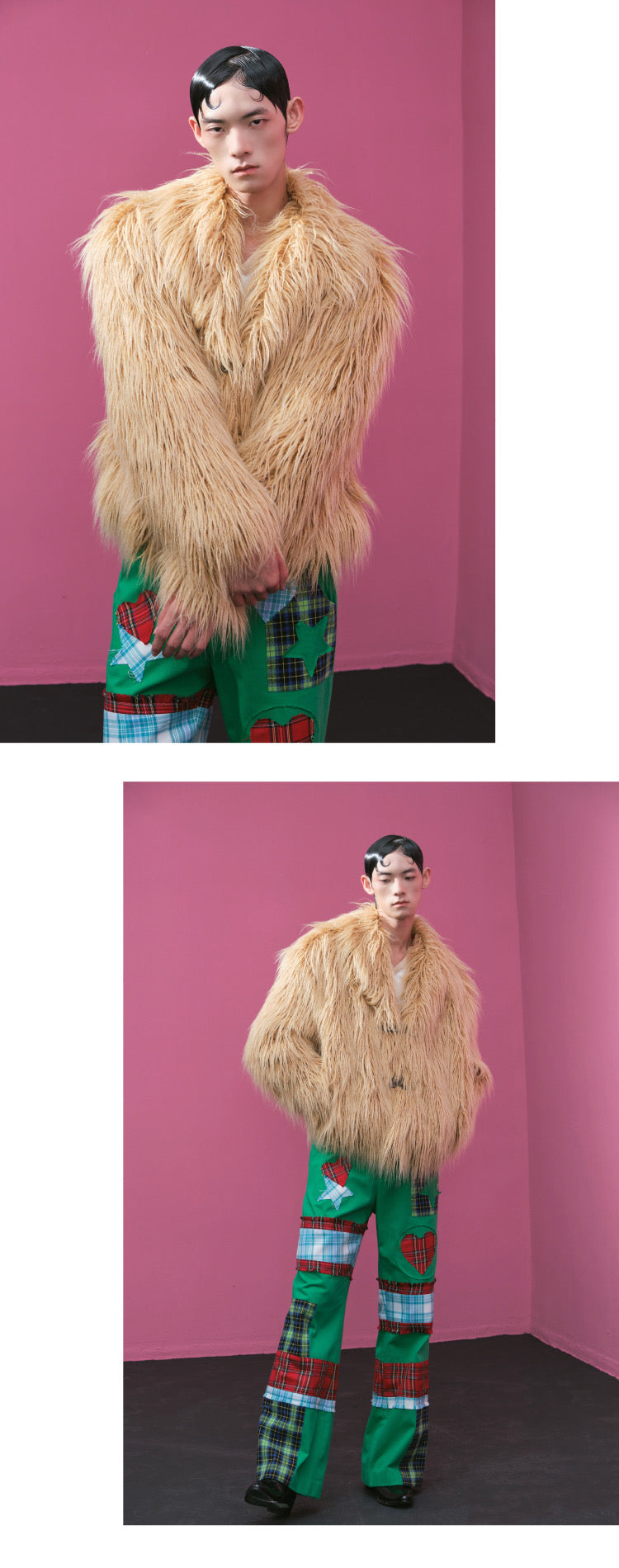 Vintage leather button long fur coat