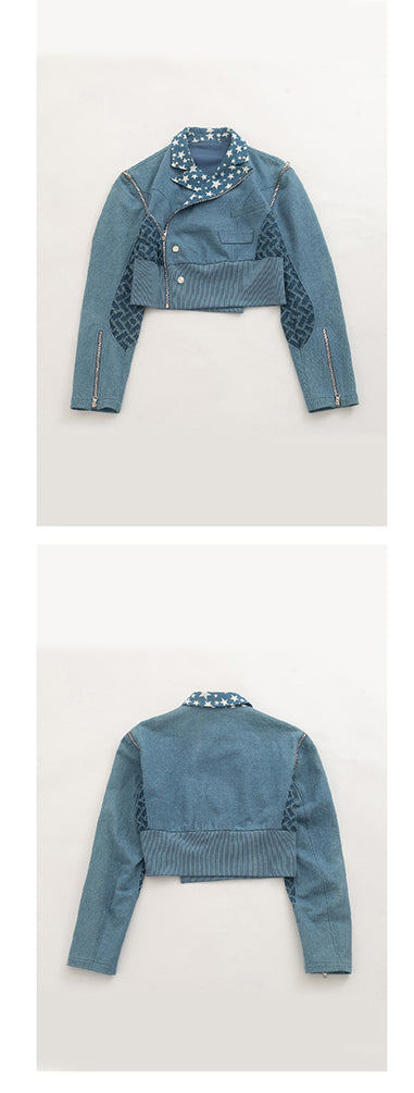Denim sleeves detachable short jacket