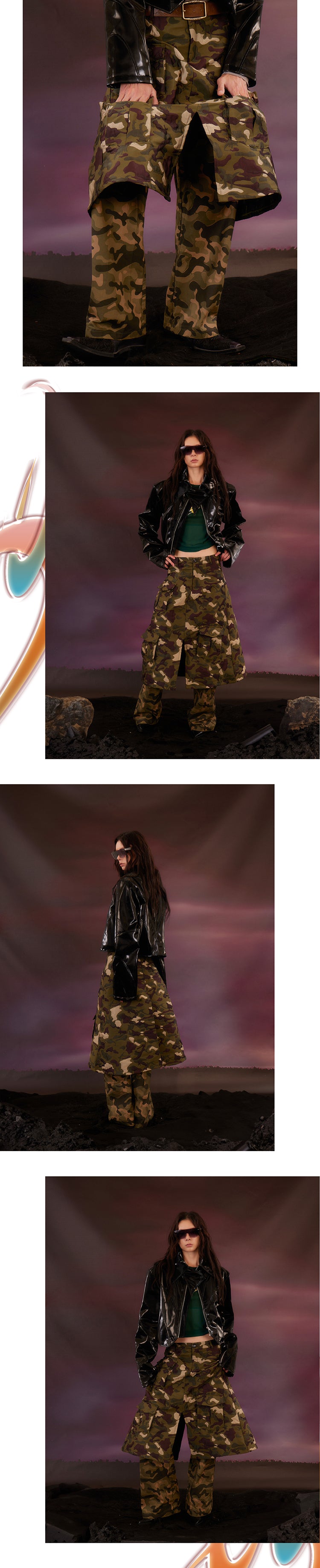 Camo double layered skirt pants