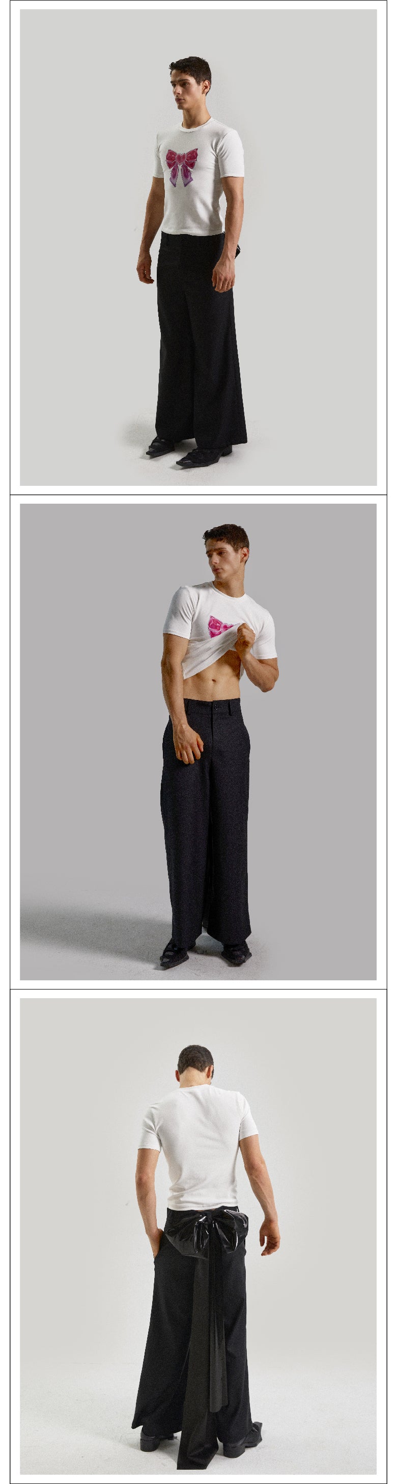 Lacquer leather back bow black pants