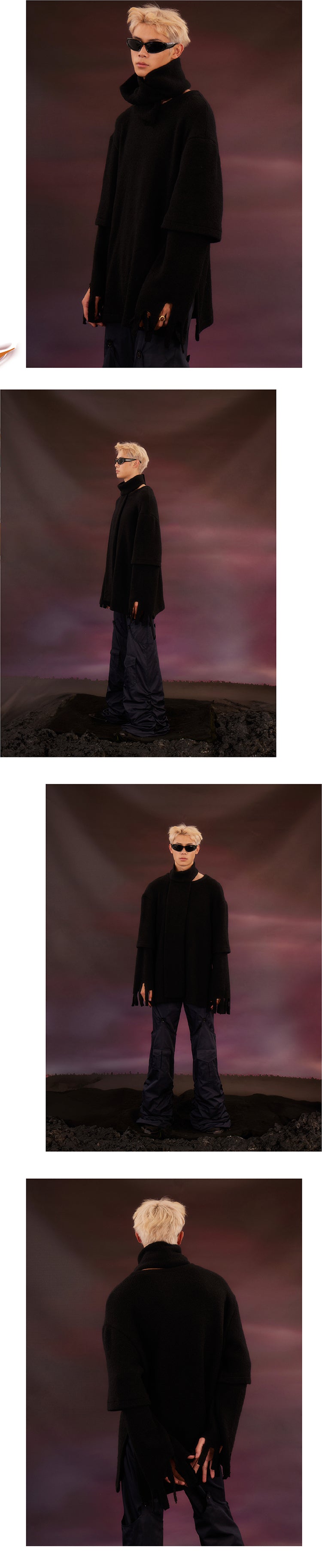 Black scarf tattered sweater