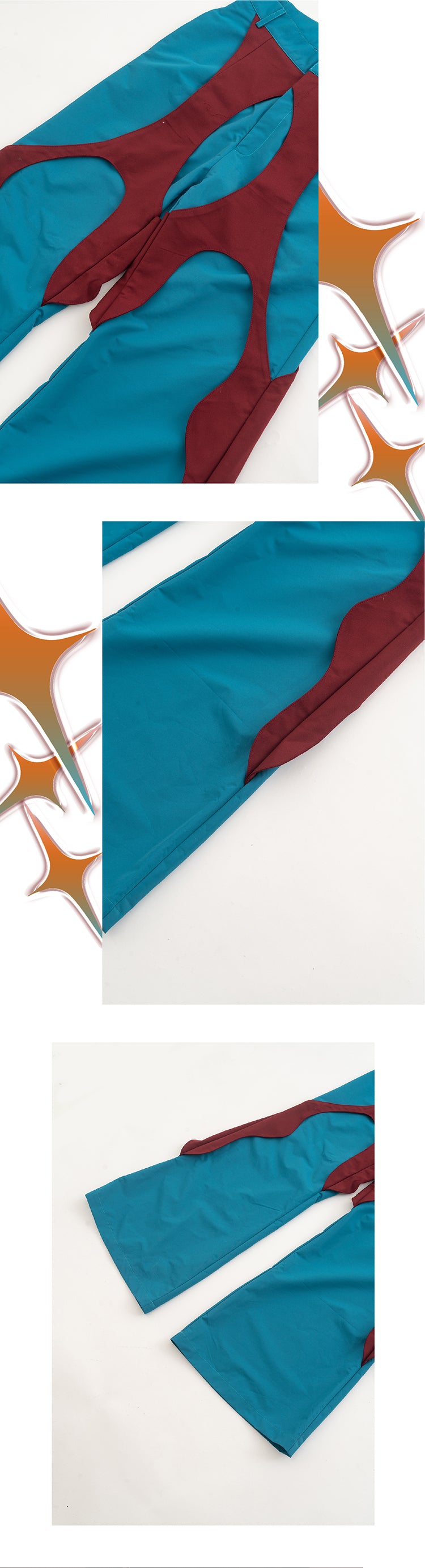 Blue and red patchwork petal pants