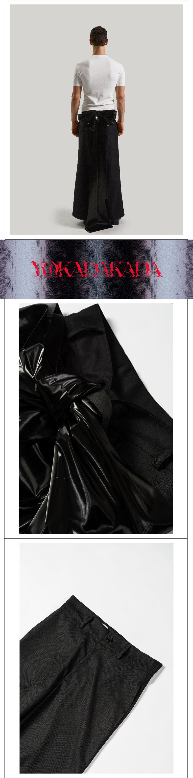 Lacquer leather back bow black pants