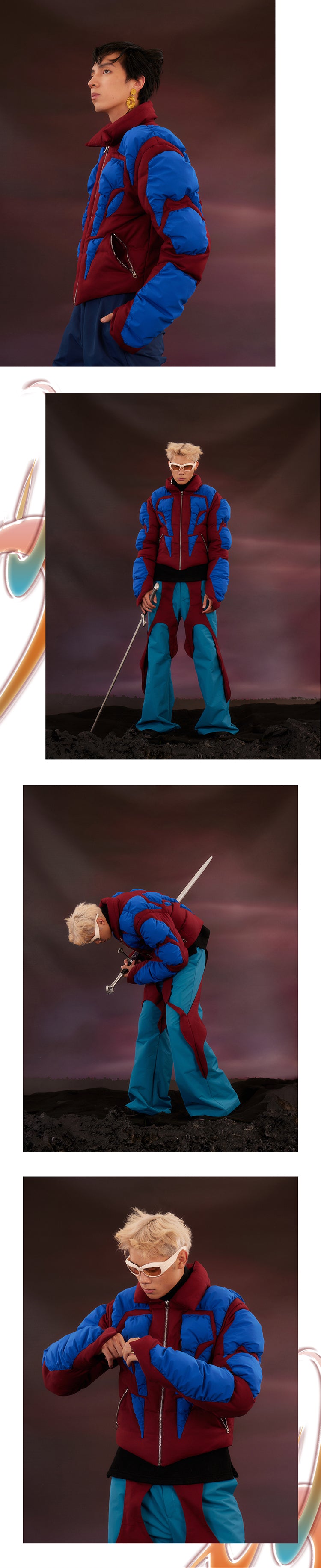 Blue red textured human cotton jacket