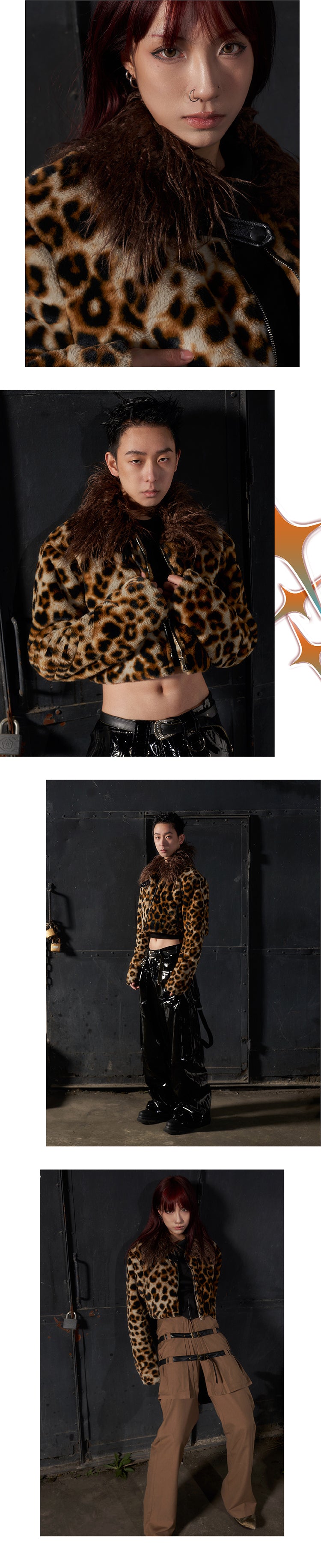 Leopard print fur short jacket
