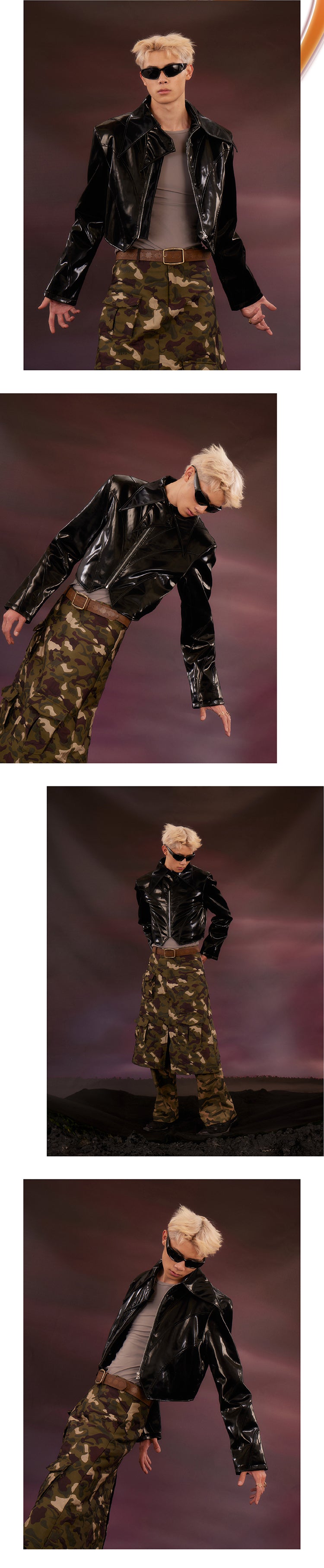 Black patent leather short leather jacket