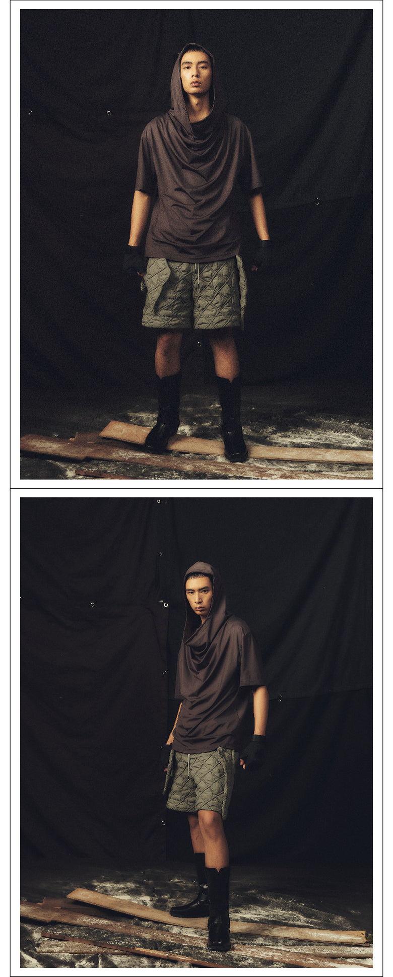 Boxing style pleated hoodie T-shirt