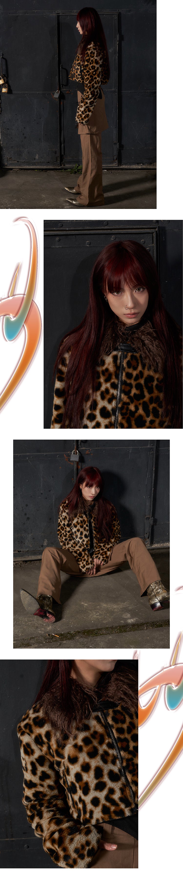 Leopard print fur short jacket
